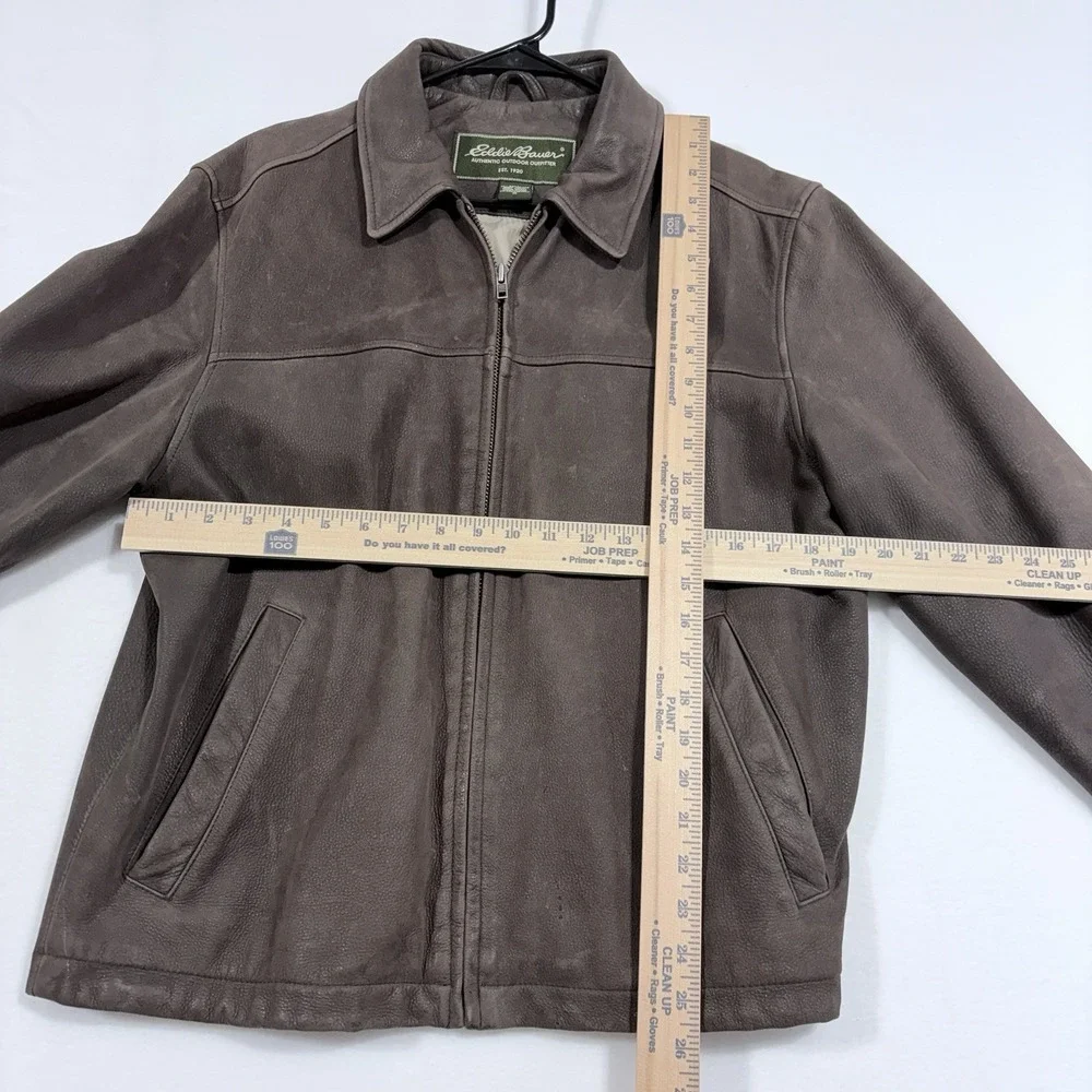 Eddie Bauer Brown Suede Leather Jacket Aviator Coat Mens M VTG Full Zip